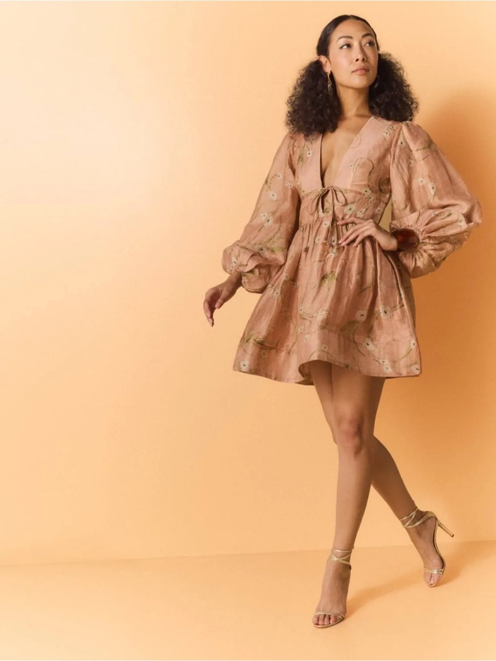 Zimmermann Peach Floral Mini Dress